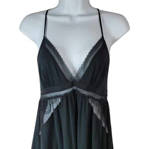 Victoria's Secret Chemise Black Large Adj Strap Lace Racerback Nightie Modal - Picture 2 of 7